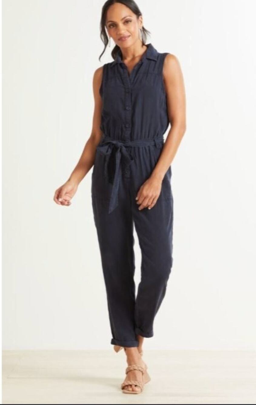 Cloth & Stone Sleeveless Dark Navy Buttery Soft Belted Jumpsuit Large